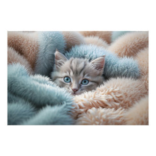 Impression Photo Chaton duveteux dans une couverture douce