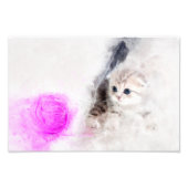 Impression Photo Chaton jouant avec une boule de fil rose aquarelle (Devant)