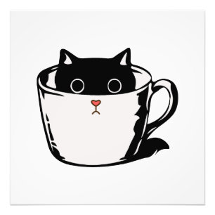Impression Photo Chaton noir avec nez rouge caché dans une tasse