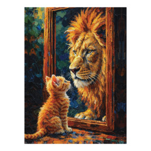 Impression Photo Chaton voyant le reflet de Lion Motivation Impasto