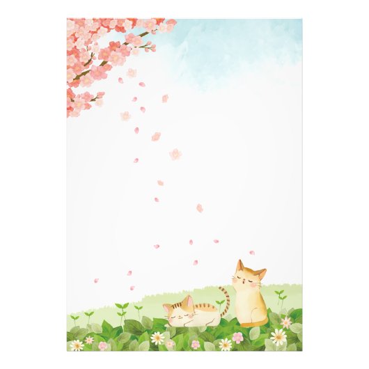 Impression Photo Chats amusants chantant sous les fleurs de cerisie (Devant)