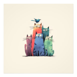 Impression Photo Chats Colorés Empilés – Art Féminin de Chat Mignon