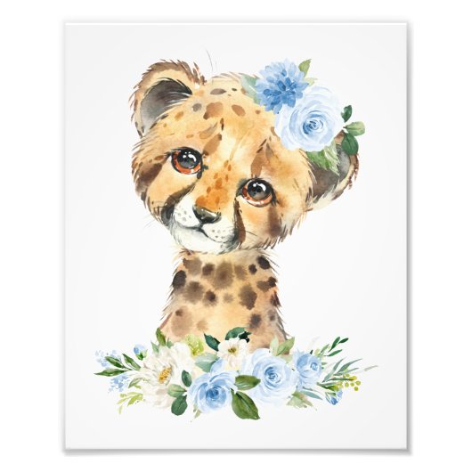 Impression Photo Cheetah, Safari, Jungle, Fleurs bleues, Garçon (Devant)