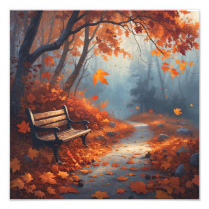 Impression Photo Chemin d'automne avec les Feuilles tombés Forêts p
