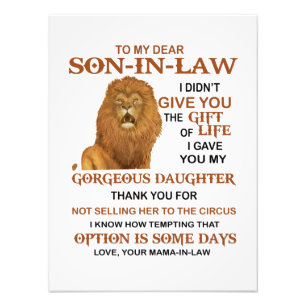 Impression Photo Cher Belle-Fils, Je T'Ai Donné Ma Fille Magnifique