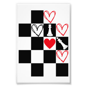 Impression Photo Chessboard Coeur Valentines Jour Noir&Blanc