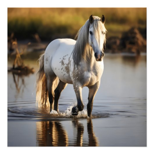 Impression Photo Cheval blanc dans le lac (Devant)