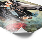 Impression Photo Cheval brun dans les fleurs. (Coin)