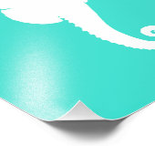 Impression Photo Cheval de mer blanc sur Turquoise (Coin)