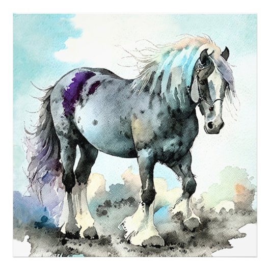 Impression Photo Cheval de trait Shire aquarelle (Devant)