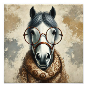 Impression Photo Cheval élégant avec lunettes - Art Vintage amusant