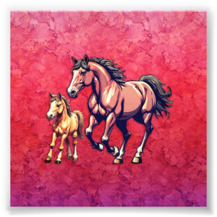 Impression Photo Cheval et poulain sur Arrière - plan texturé