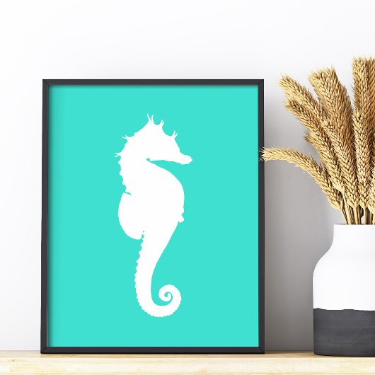 Impression Photo Cheval marin blanc sur turquoise