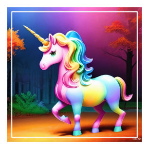 Impression Photo Cheval Unicorn aux couleurs arc-en-ciel