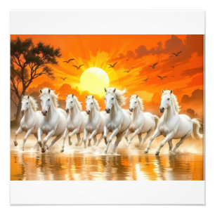 Impression Photo Chevaux blancs majestueux au lever de soleil doré