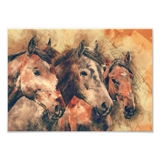 Impression Photo Chevaux Peinture d'aquarelle artistique (Devant)