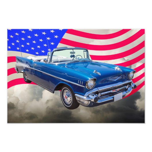 Impression Photo Chevrolet Bel Air 1957 avec drapeau américain (Devant)