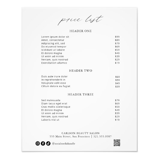 Impression Photo Chic Calligraphie Simple Elégant Tarif (Devant)