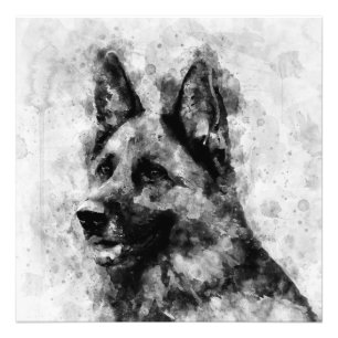 Impression Photo Chien berger allemand Aquarelle noir et blanc