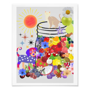 Impression Photo chien, chat, fruits et fleurs