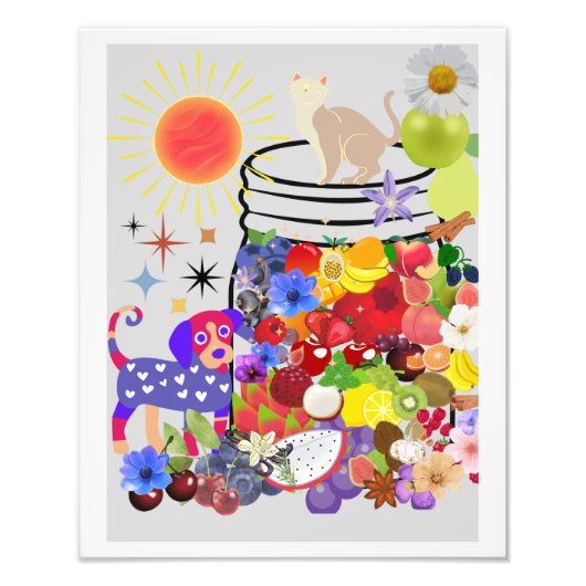 Impression Photo chien, chat, fruits et fleurs (Devant)