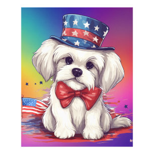 Impression Photo Chien chiot blanc patriotique du 4 juillet-43568
