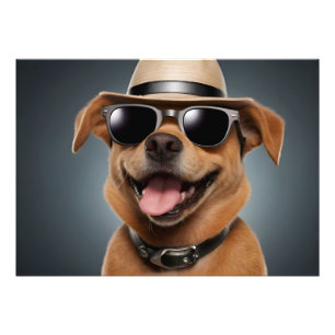 Impression Photo Chien drôle avec lunettes et casquette