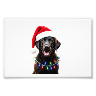 Impression Photo Chien en pyjama avec lumières de sapin de Noël Lab
