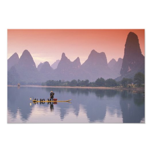 Impression Photo Chine, rivière Li. Pêcheur à la tâche unique au co (Devant)