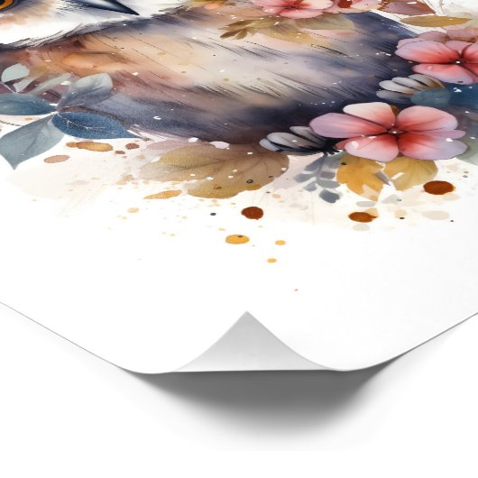 Impression Photo Chouette de la forêt mignonne avec fleurs pour la (Coin)