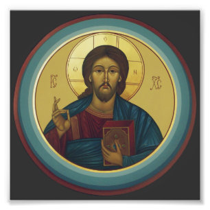 Impression Photo Christ Pantocrator byzantin Mosaïque Art Rond