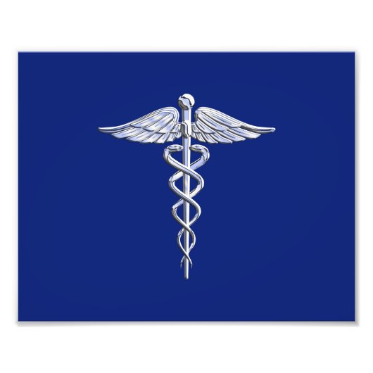 Impression Photo Chrome Comme Caduceus Symbole Médicale Marine Déco (Devant)