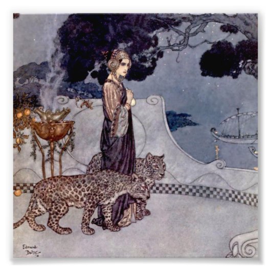 Impression Photo « Circé avec des léopards » d'Edmund Dulac (Devant)