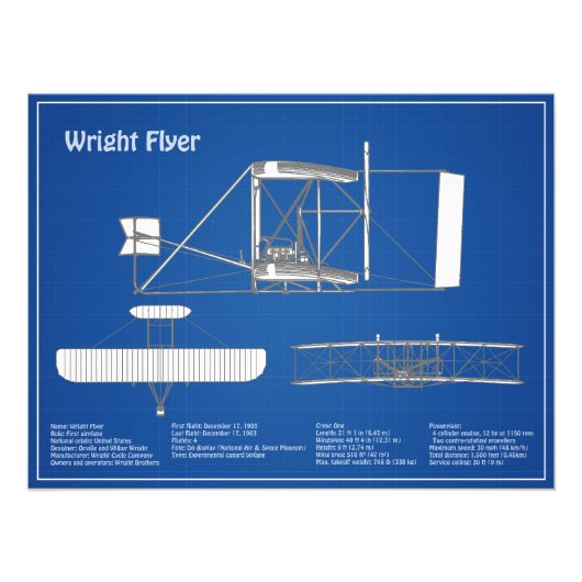 Impression Photo Circulaire Wright - Plan de dessin du plan d'avion (Devant)