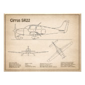 Impression Photo Cirrus SR22 - Plans de dessin du plan directeur de (Devant)