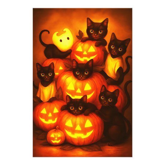 Impression Photo Citrouille d'Halloween brillant avec chat noir mig (Devant)