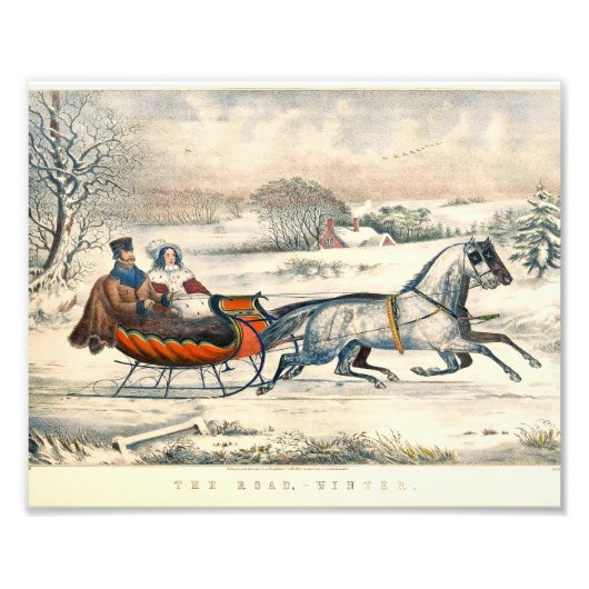 Impression Photo Classique 1853 Currier Ives Route d'hiver de prome (Devant)