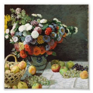 Impression Photo Claude Monet - Nature morte avec fleurs et fruits