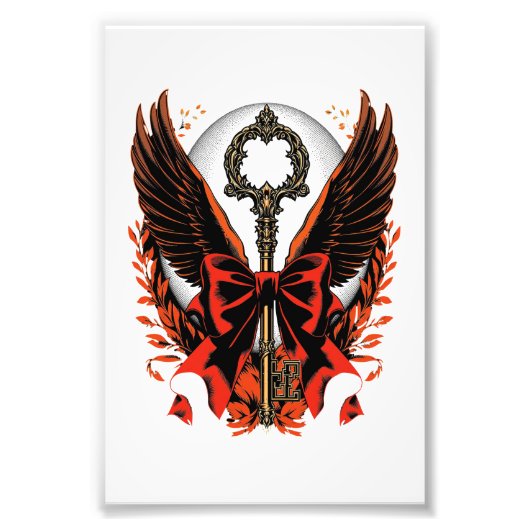 Impression Photo Clé de fond en velours gothique avec ailes et lune (Devant)