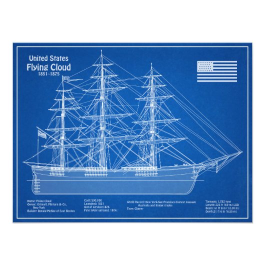 Impression Photo Cloud de vol de navire Clipper - Plan ABD (Devant)