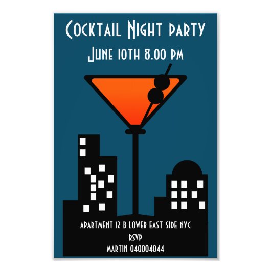 Impression Photo Cocktail Night Party Invitation (Devant)