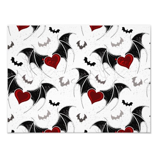 Impression Photo Coeur d'Halloween avec ailes de chauve-souris noir (Devant)