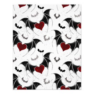 Impression Photo Coeur d'Halloween avec ailes de chauve-souris noir