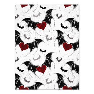 Impression Photo Coeur d'Halloween avec ailes de chauve-souris noir