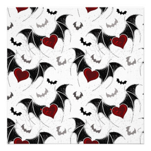 Impression Photo Coeur d'Halloween avec ailes de chauve-souris noir