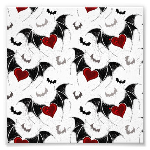 Impression Photo Coeur d'Halloween avec ailes de chauve-souris noir
