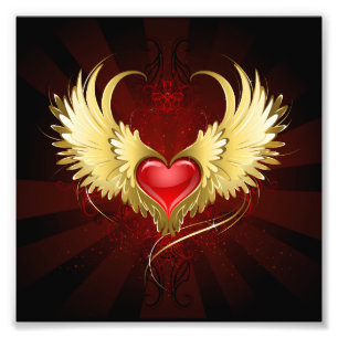 Impression Photo Coeur rouge avec ailes d'or