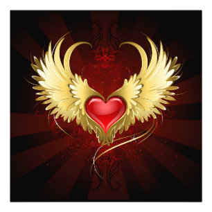 Impression Photo Coeur rouge avec ailes d'or