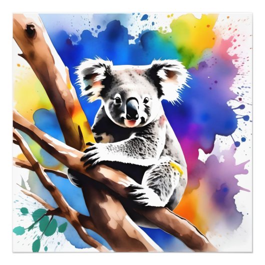 Impression Photo Coloré Koala Bear Aquarelle Splash, (Devant)
