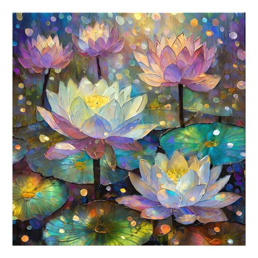 Impression Photo Colorful Lotus Flowers Blossoming in the Snow (Devant)
